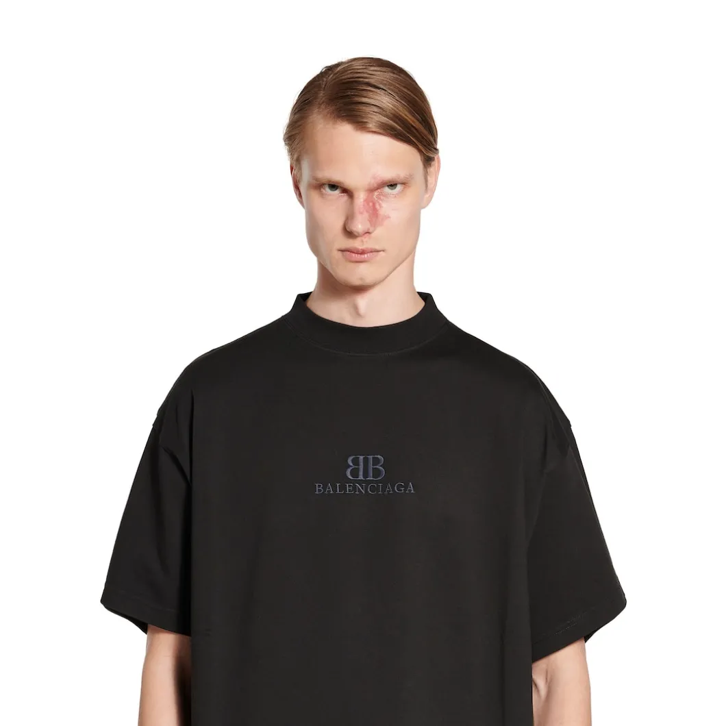 Bb Classic Balenciaga Cropped T-shirt Oversized in Black