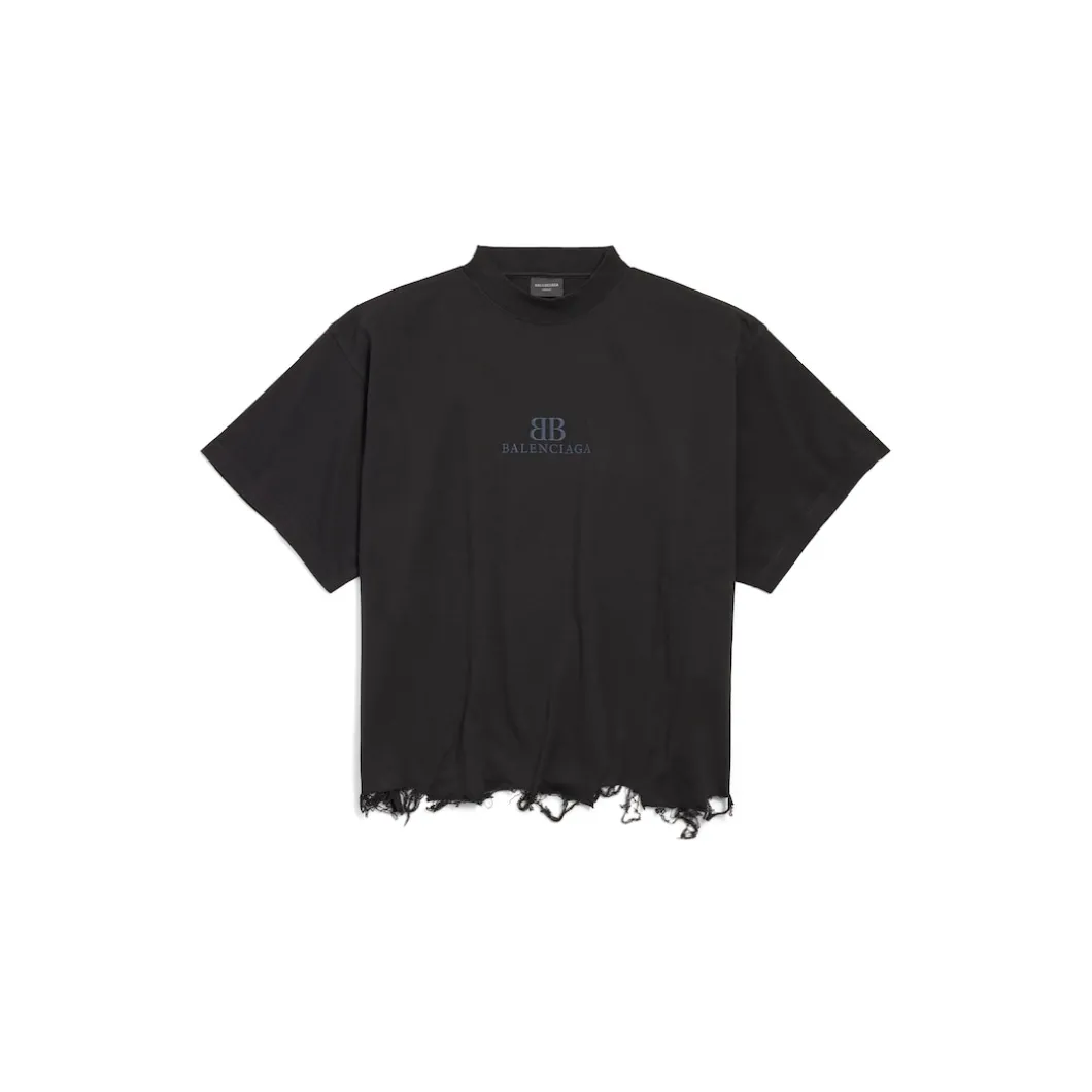 Bb Classic Balenciaga Cropped T-shirt Oversized in Black