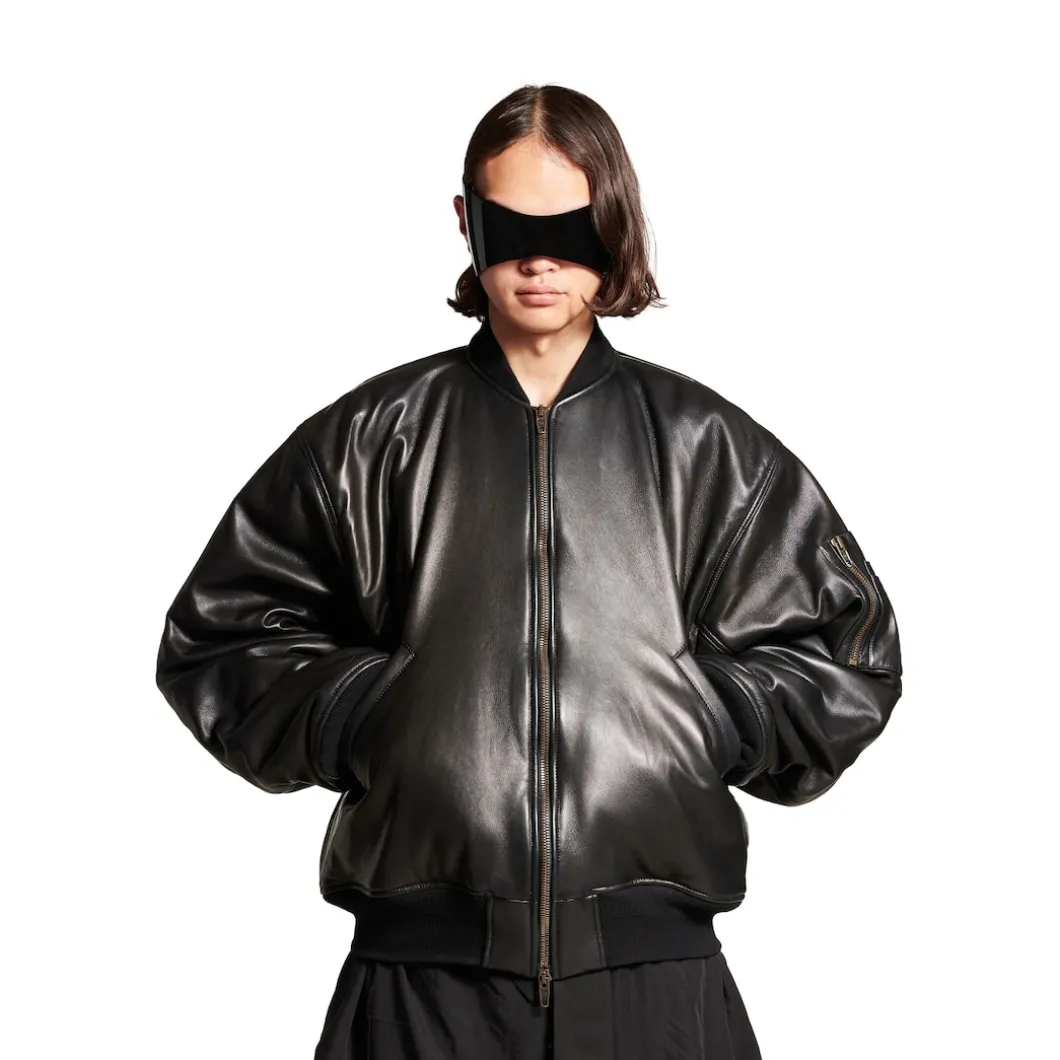 Bomber Leather Jacket in Black