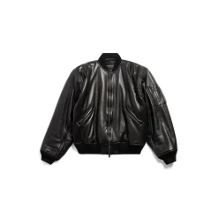 Bomber Leather Jacket in Black
