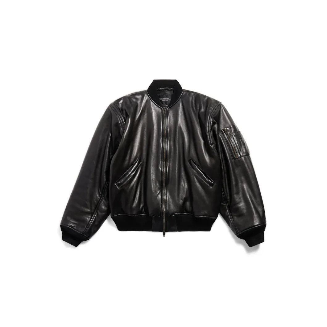 Bomber Leather Jacket in Black