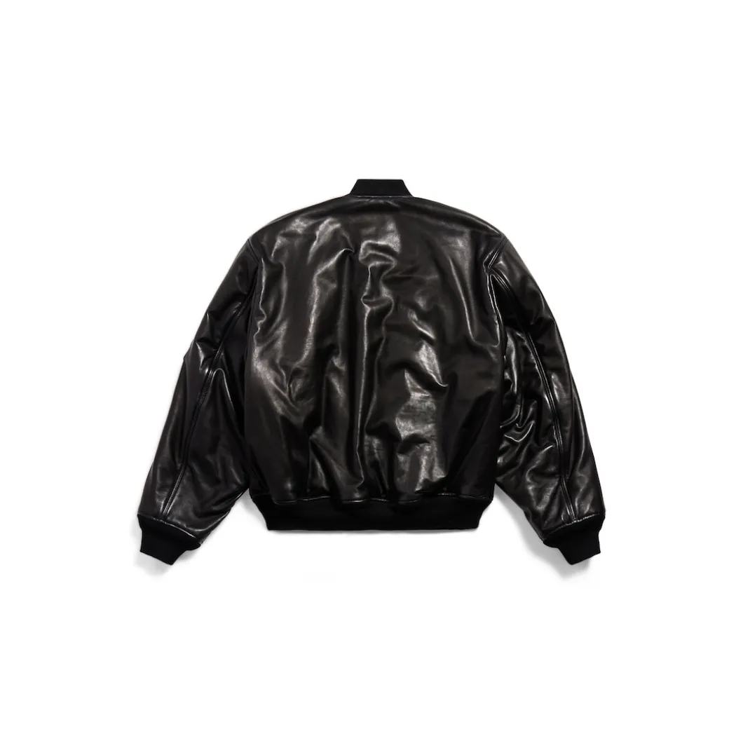 Bomber Leather Jacket in Black