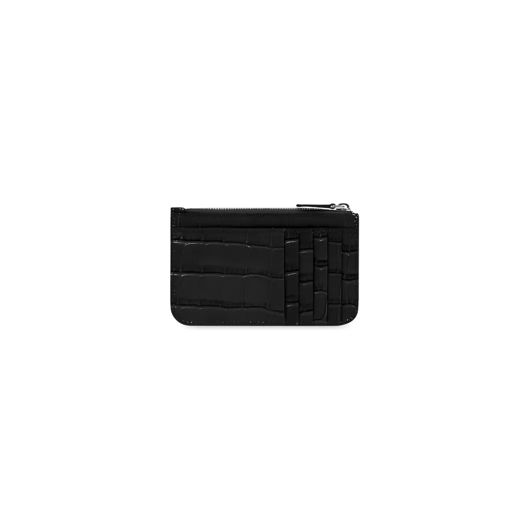 Cash Large Long Coin And Card Holder Crocodile Embossed in Black
