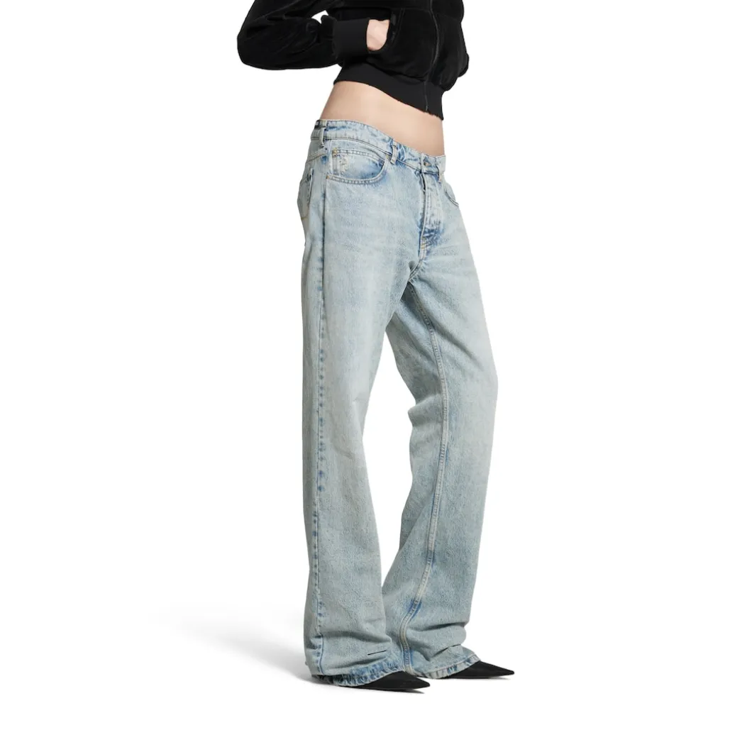 Low Waist Straight Pants in Light Blue