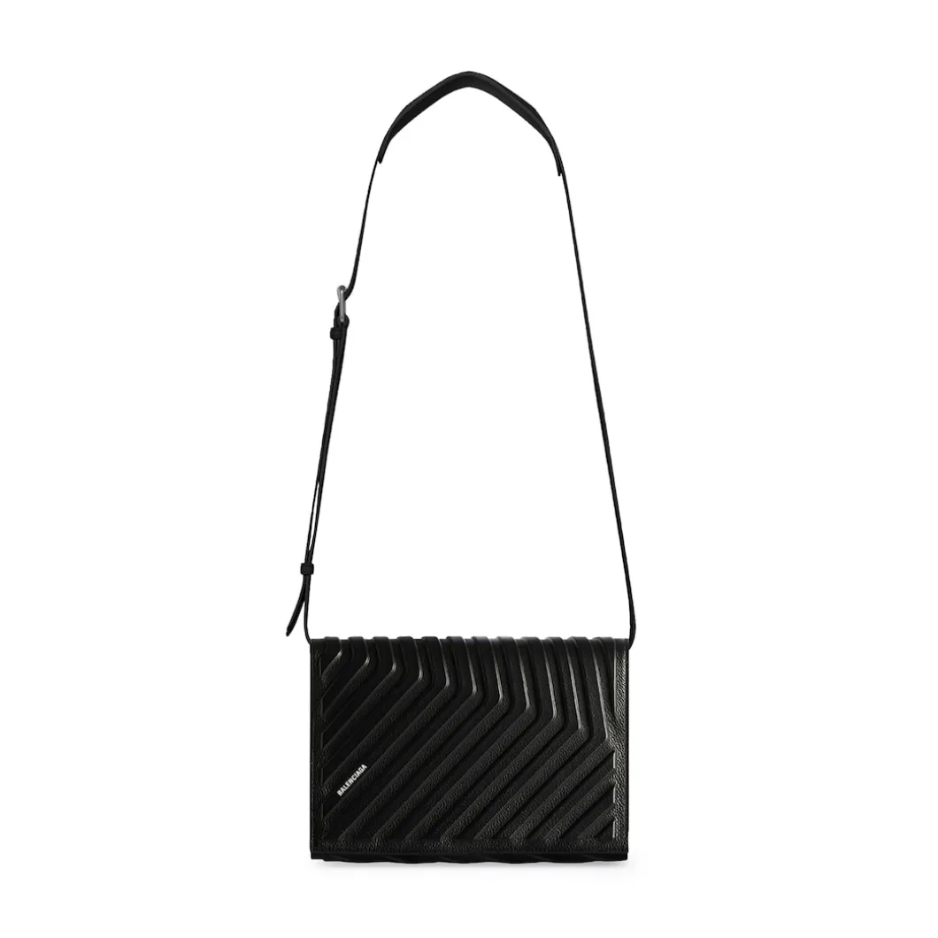 Men's Car Flap Bag With Strap in Black