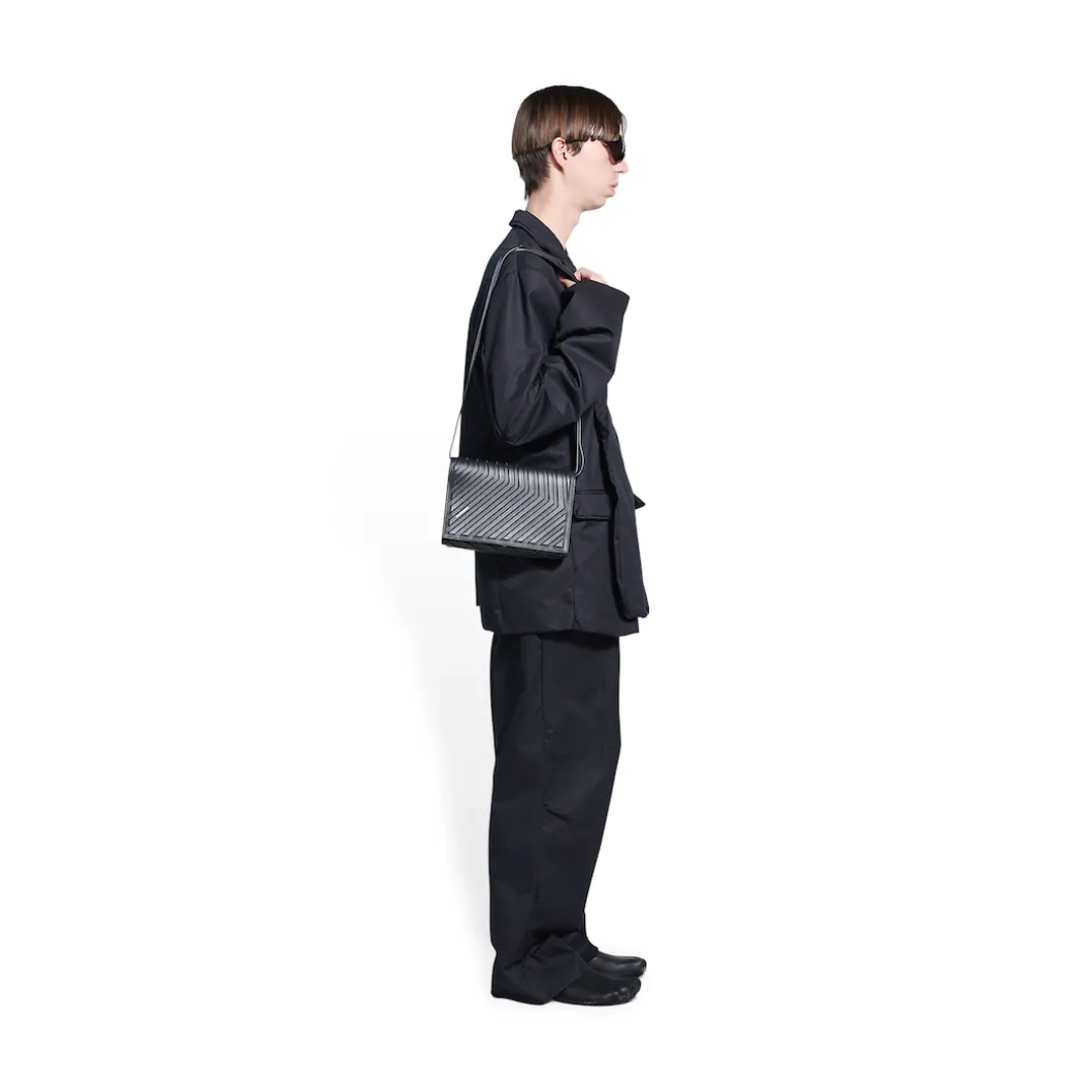 Men's Car Flap Bag With Strap in Black