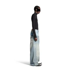 Men's Cut-up Baggy Pants in Blue