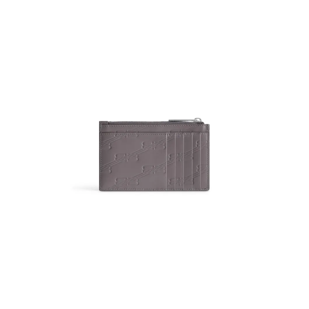Men's Embossed Monogram Long Coin And Card Holder Box in Dark Grey