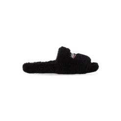 Men's Furry Slide Sandal in Black/white/red