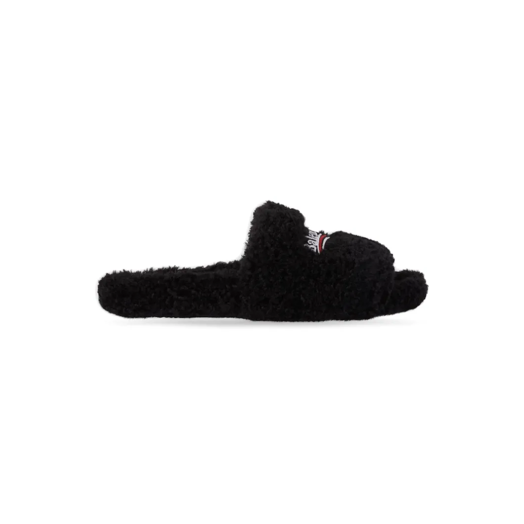 Men's Furry Slide Sandal in Black/white/red
