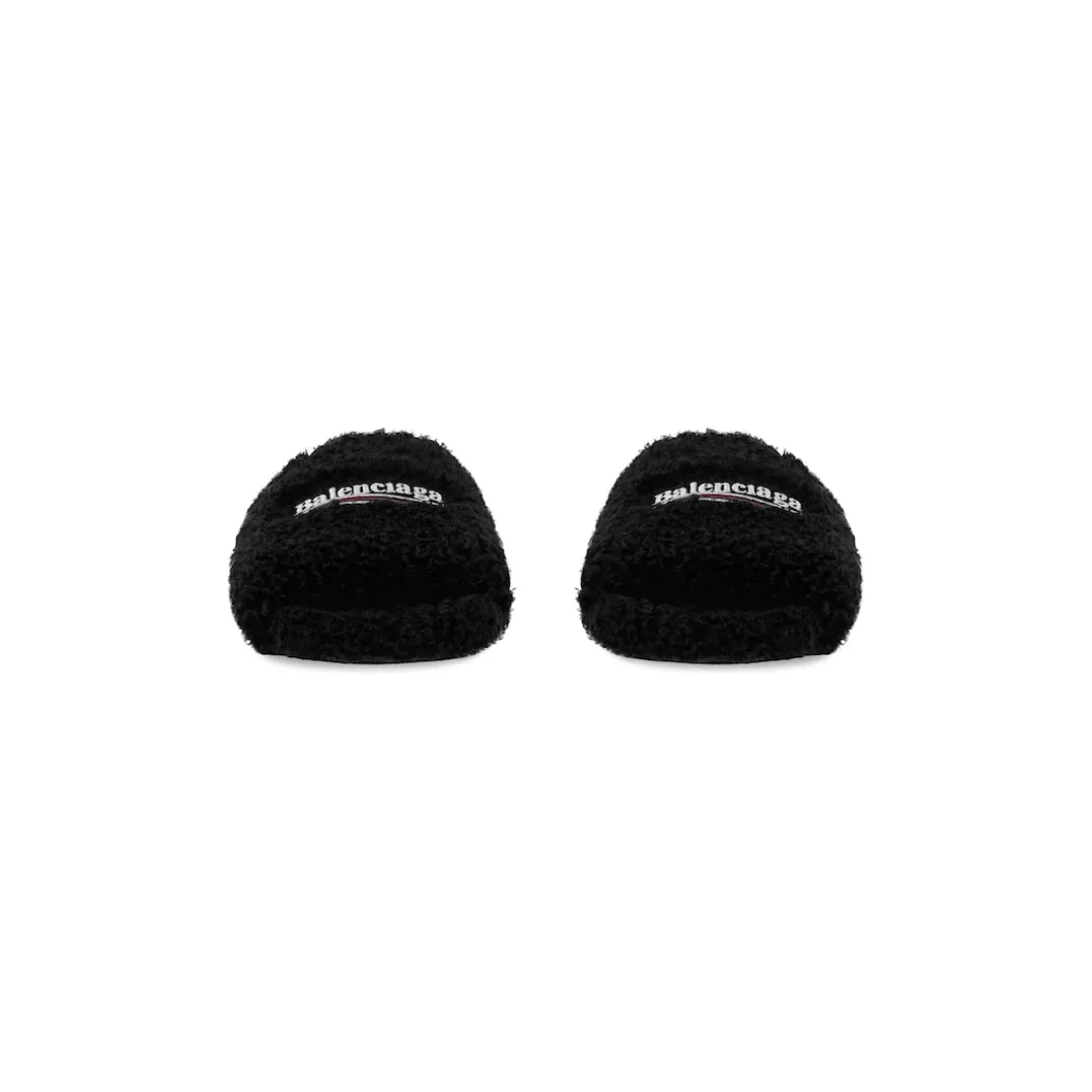 Men's Furry Slide Sandal in Black/white/red
