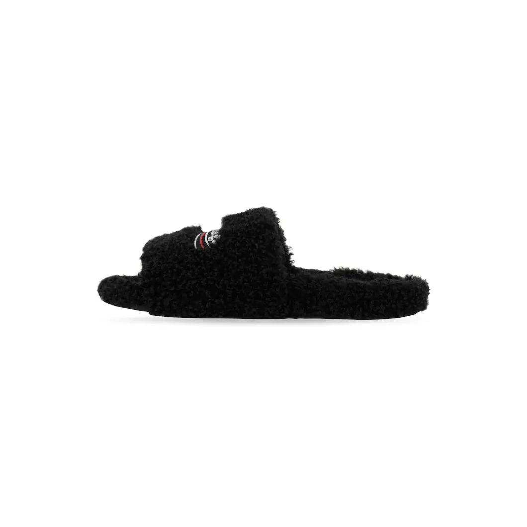 Men's Furry Slide Sandal in Black/white/red