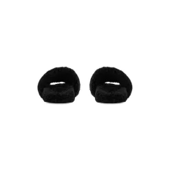 Men's Furry Slide Sandal in Black/white/red