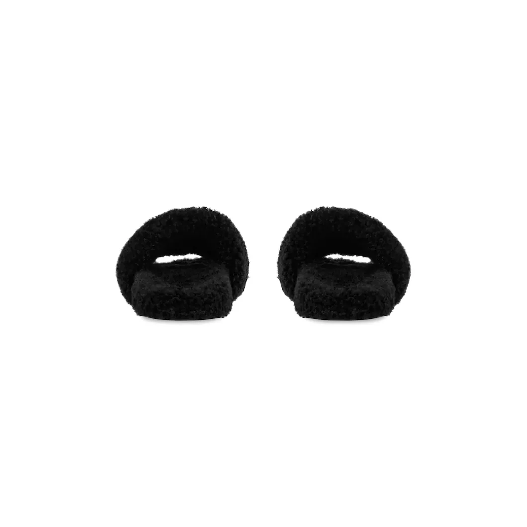 Men's Furry Slide Sandal in Black/white/red