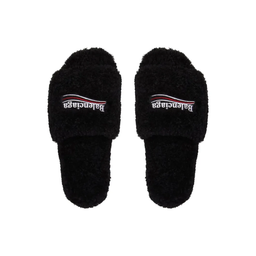 Men's Furry Slide Sandal in Black/white/red