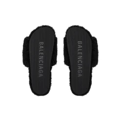 Men's Furry Slide Sandal in Black/white/red