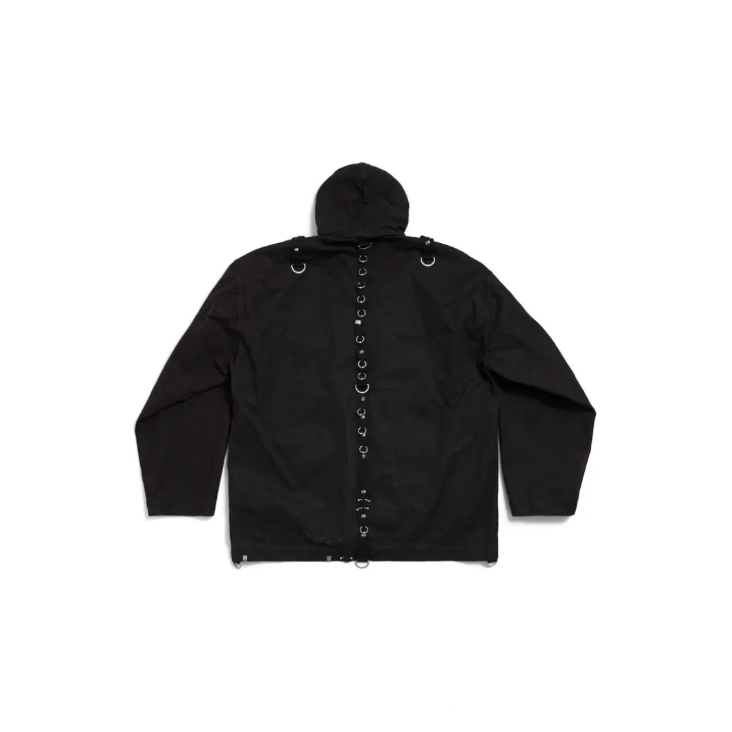 Men's Hooded Studded Zip-up Jacket in Black