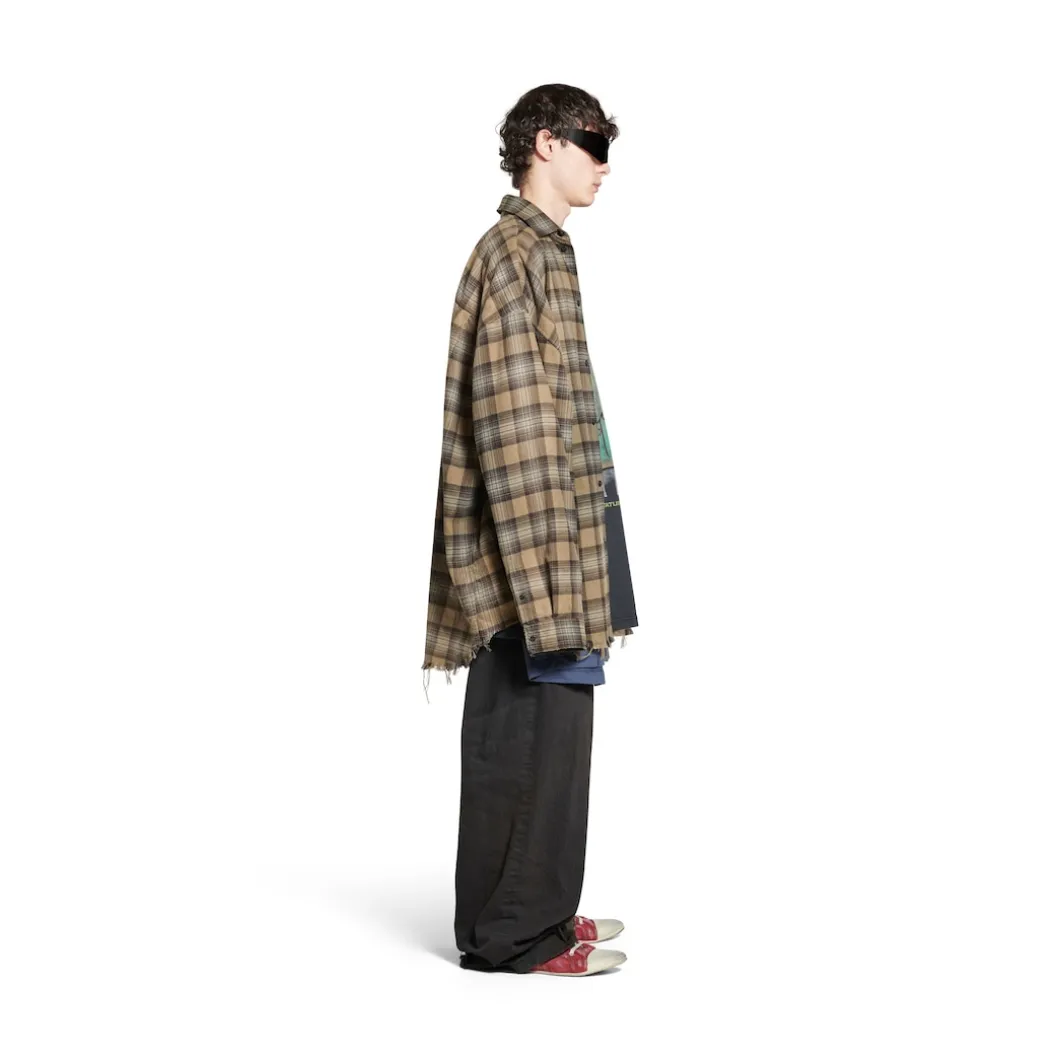 Men's Paris Liberty Layered Shirt Oversized in Dark Green