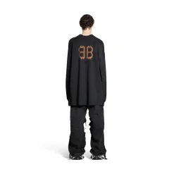Men's Paris Moon Double Front Long Sleeve T-shirt Oversized in Black