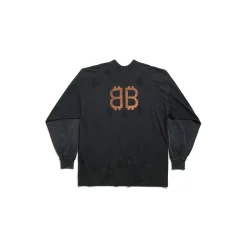 Men's Paris Moon Double Front Long Sleeve T-shirt Oversized in Black