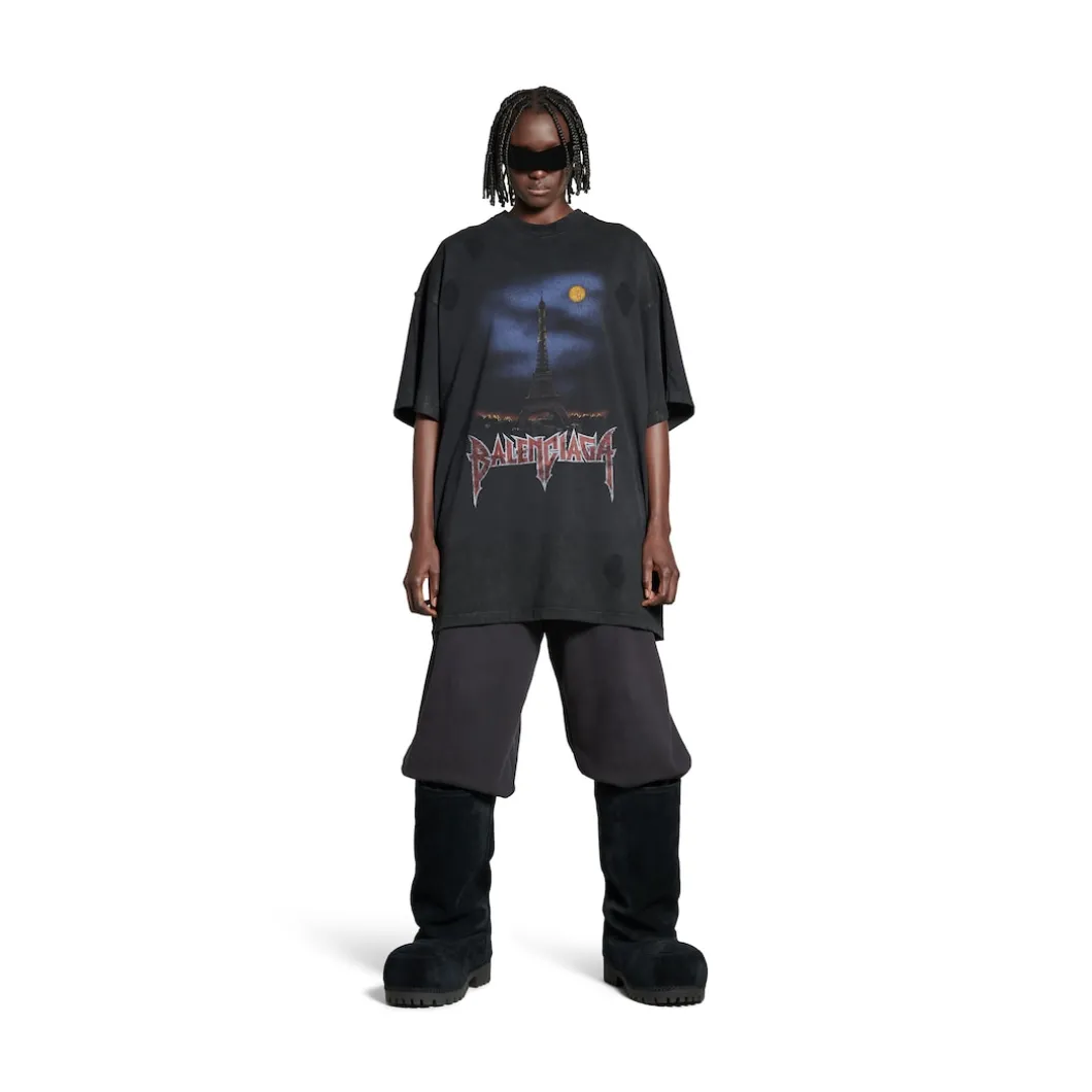 Men's Paris Moon Double Front T-shirt Oversized in Black
