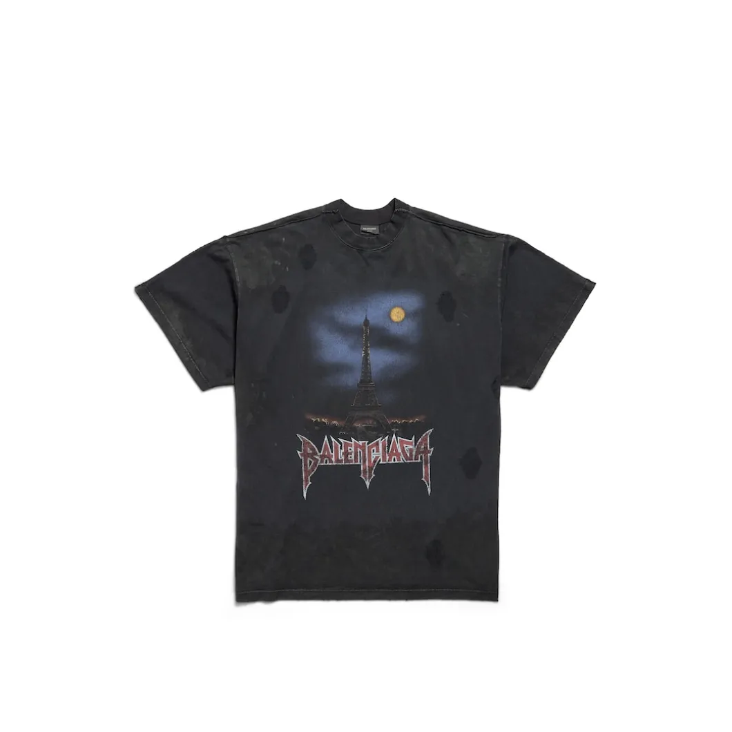 Men's Paris Moon Double Front T-shirt Oversized in Black