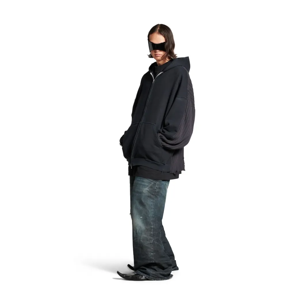 Men's Patched Zip-up Hoodie in Black/blue