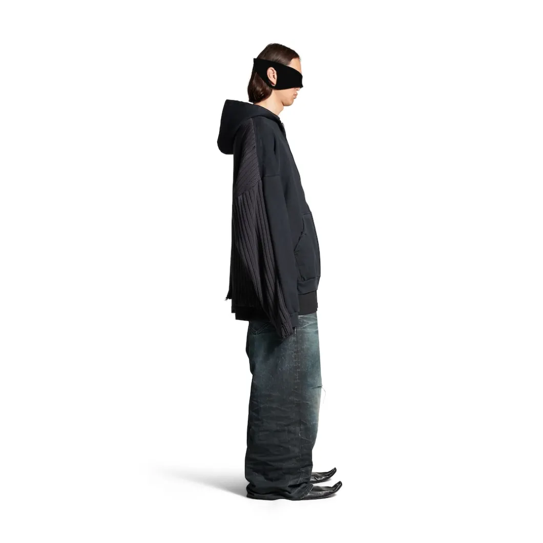 Men's Patched Zip-up Hoodie in Black/blue