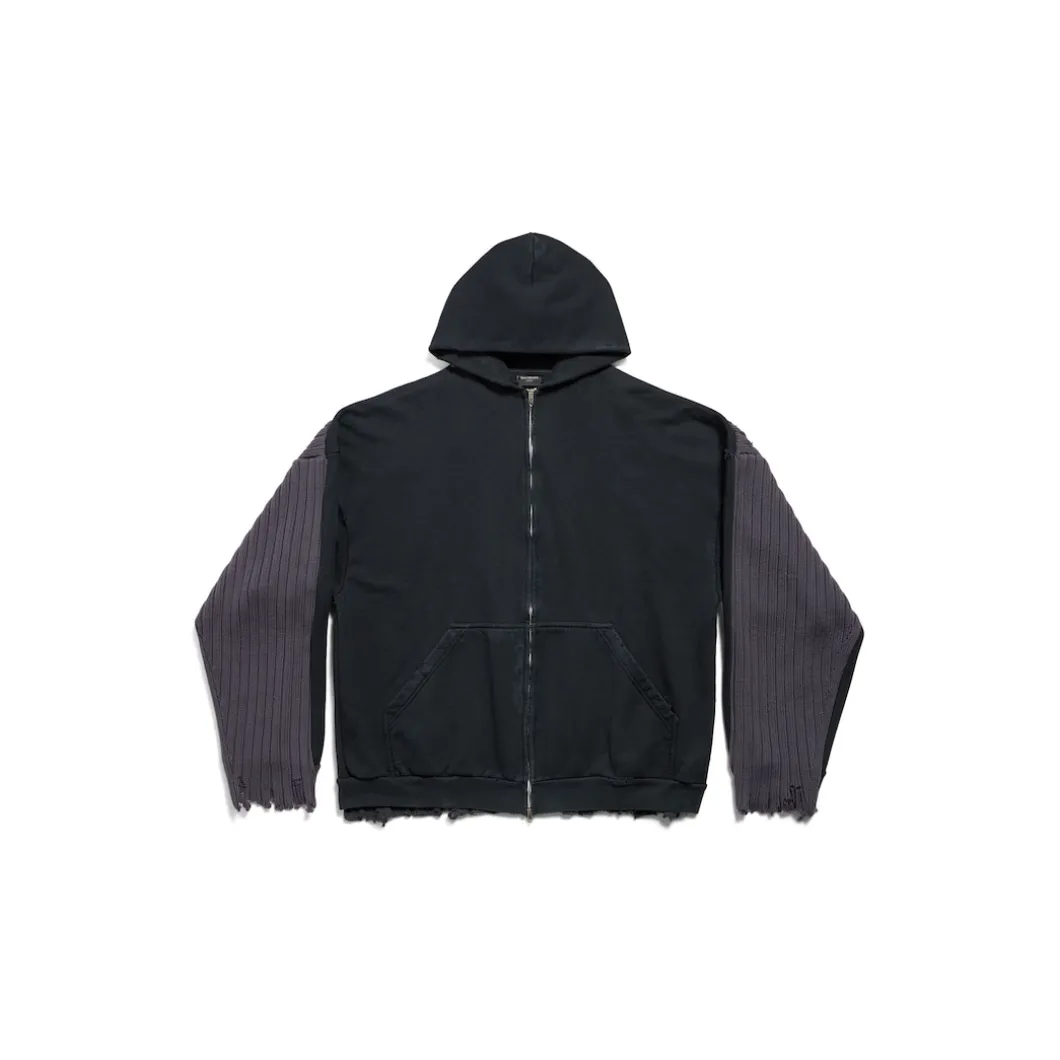 Men's Patched Zip-up Hoodie in Black/blue