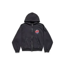 Men's Planet Earth Zip-up Hoodie Regular Fit in Black Faded