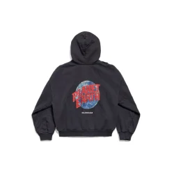 Men's Planet Earth Zip-up Hoodie Regular Fit in Black Faded