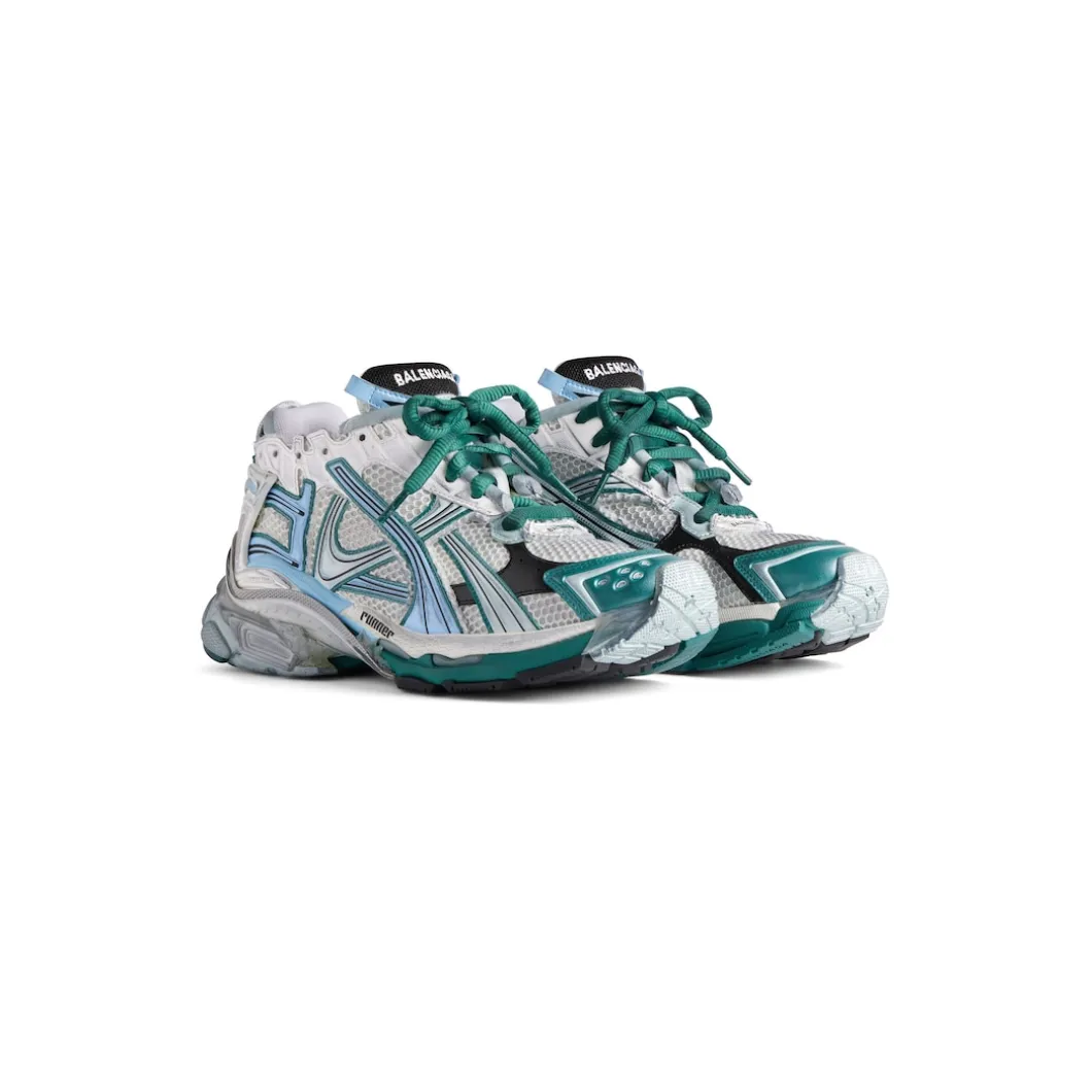 Men's Runner Sneaker in White/green/blue