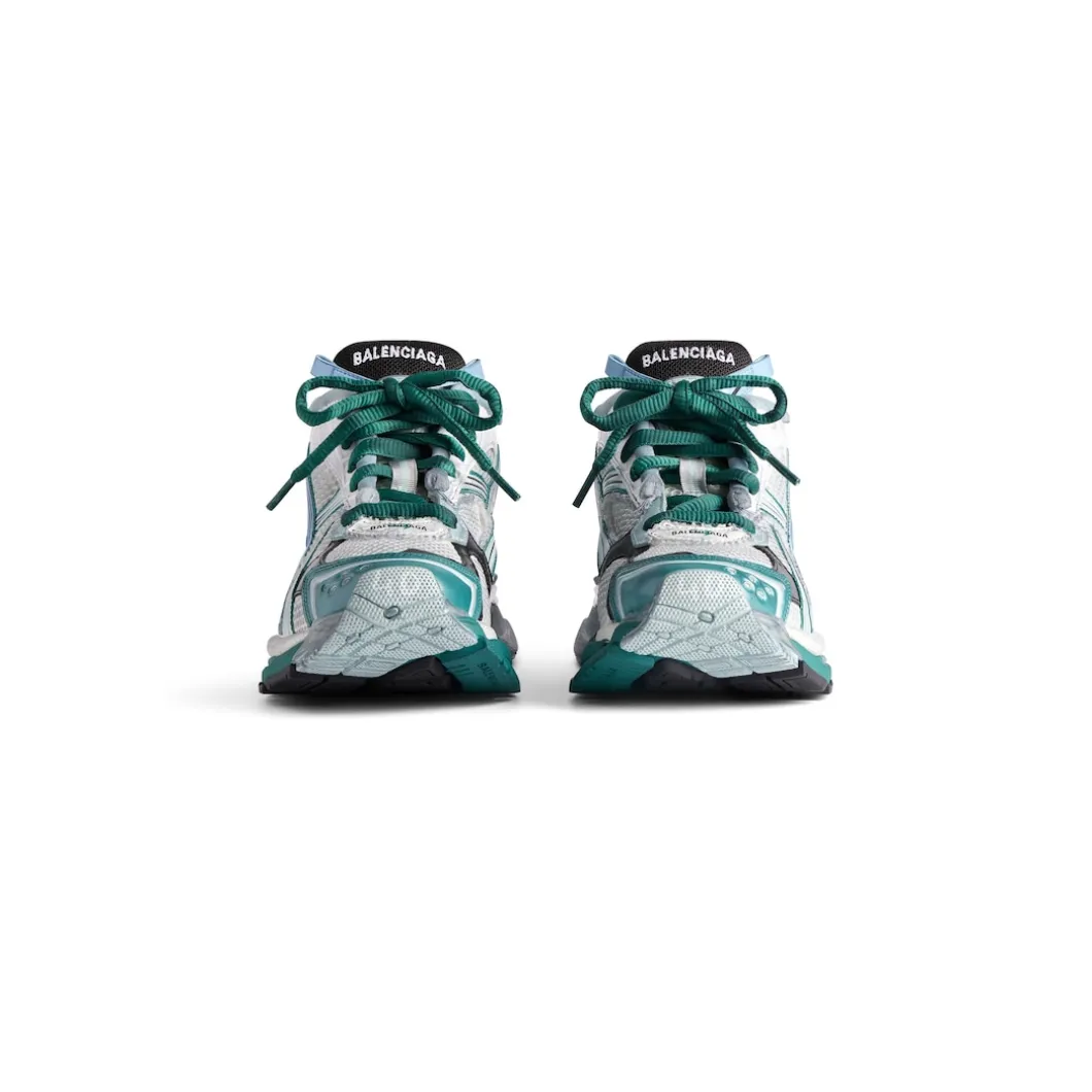 Men's Runner Sneaker in White/green/blue