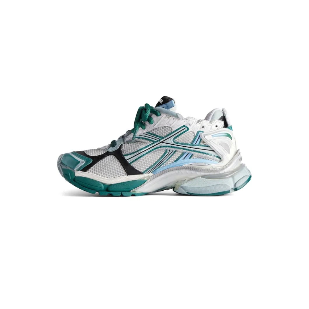 Men's Runner Sneaker in White/green/blue