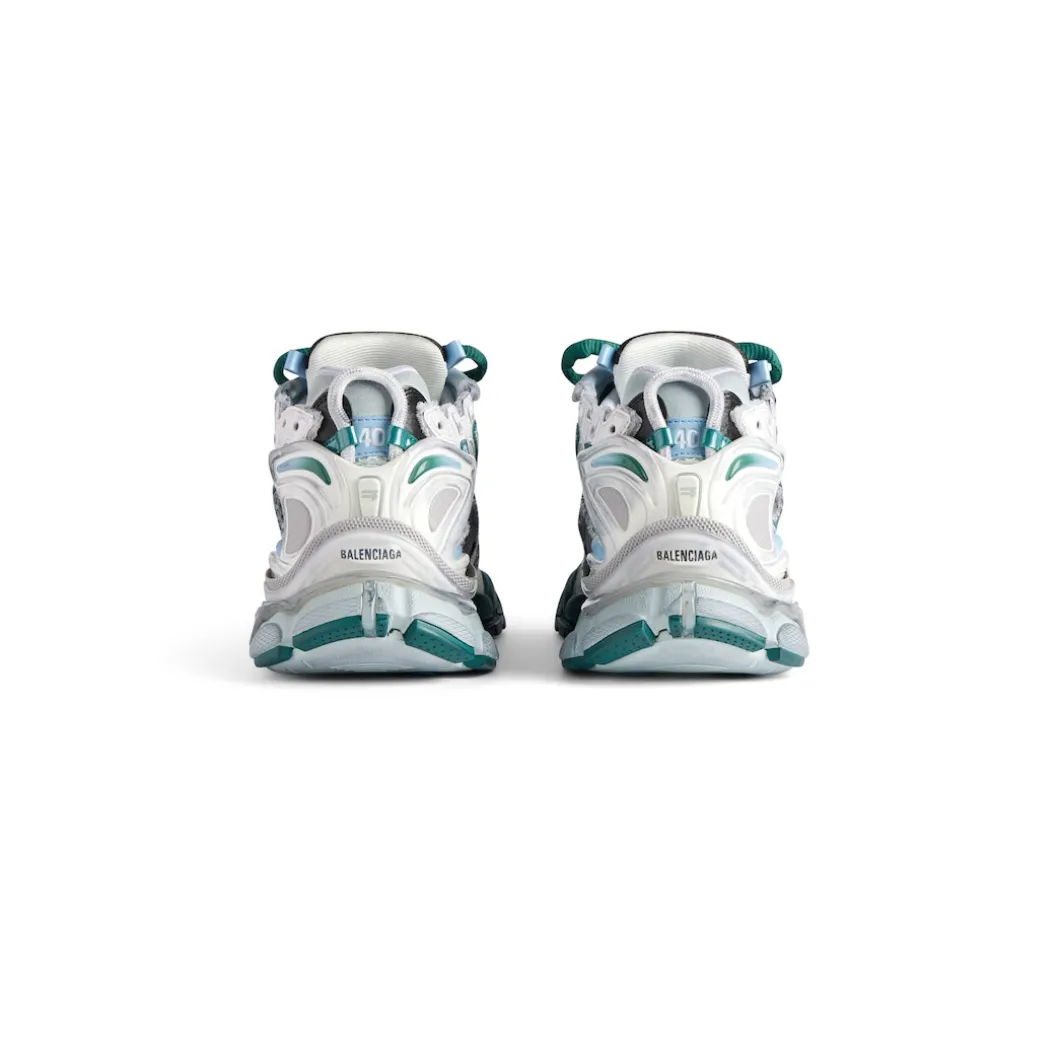 Men's Runner Sneaker in White/green/blue