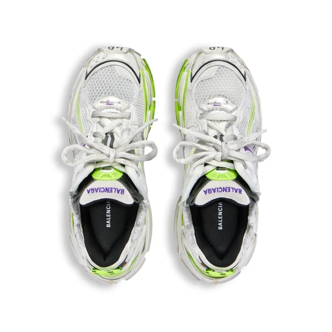 Men's Runner Sneaker in White/neon Yellow/grey/purple