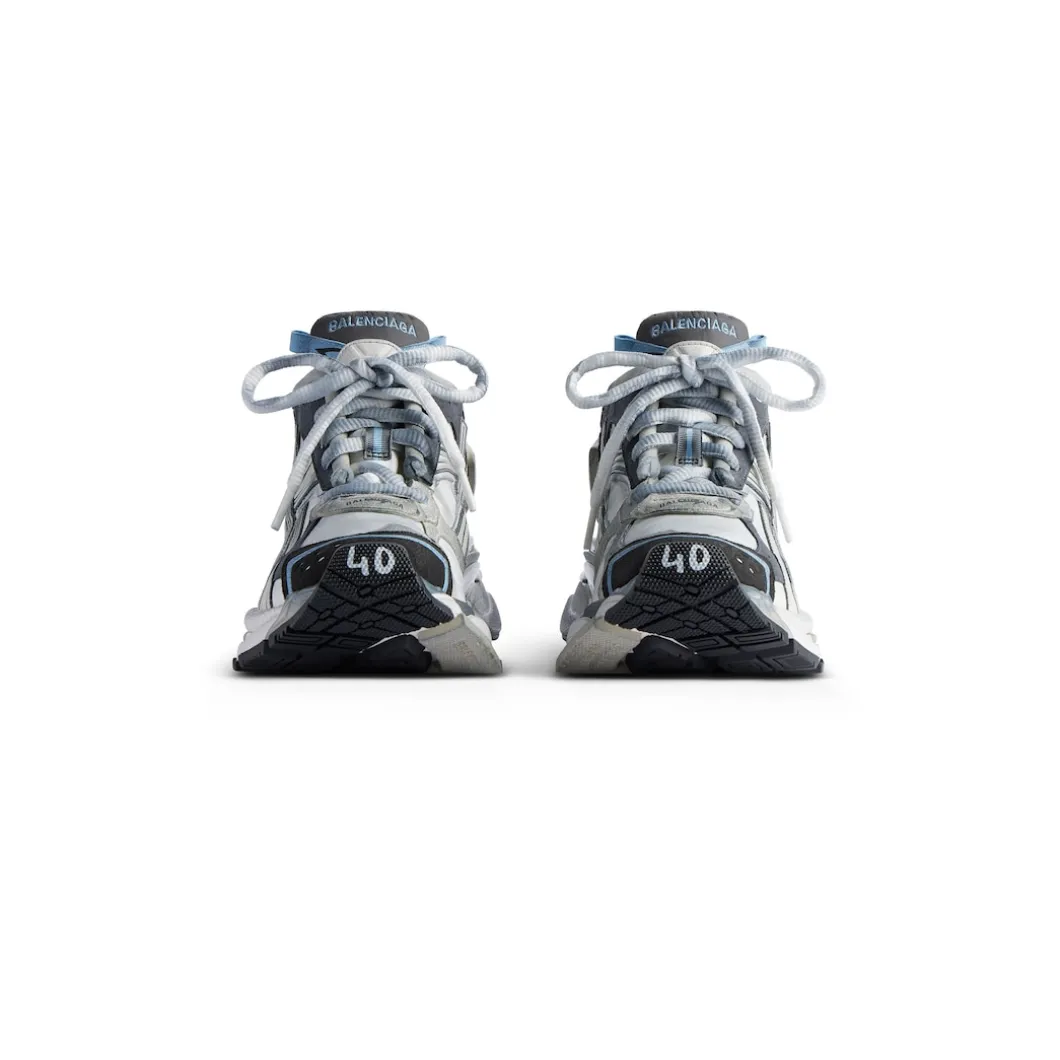 Men's Runner Sneaker in White/beige/grey/blue