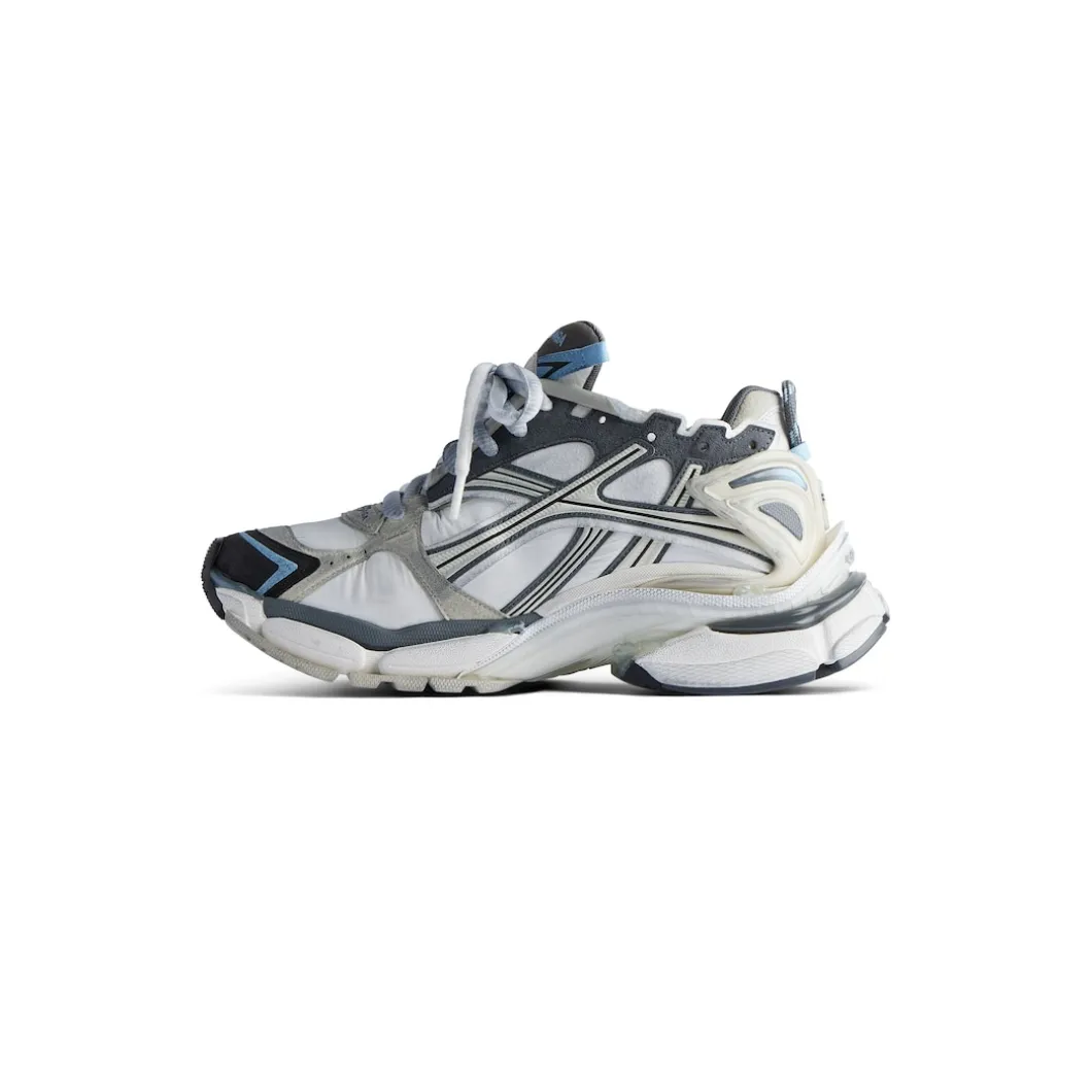 Men's Runner Sneaker in White/beige/grey/blue