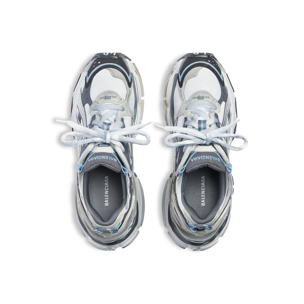 Men's Runner Sneaker in White/beige/grey/blue