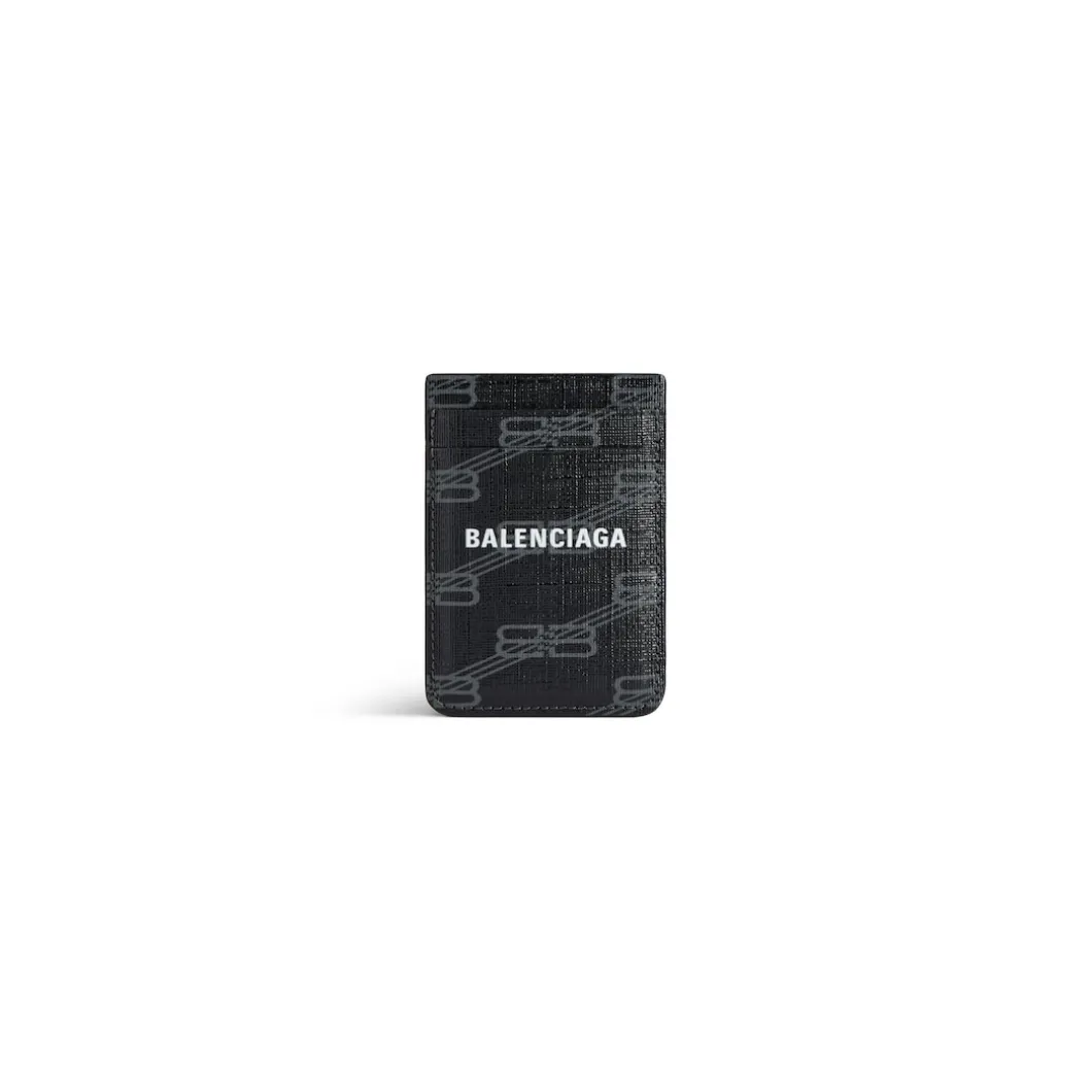 Men's Signature Magnet Card Holder Bb Monogram Coated Canvas in Black/grey