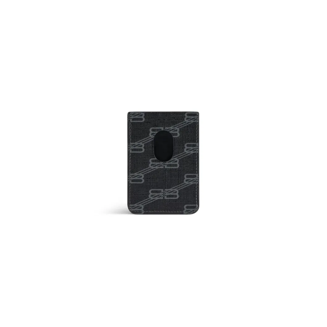 Men's Signature Magnet Card Holder Bb Monogram Coated Canvas in Black/grey