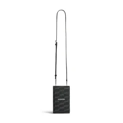 Men's Signature Phone Holder With Strap Bb Monogram Coated Canvas in Black