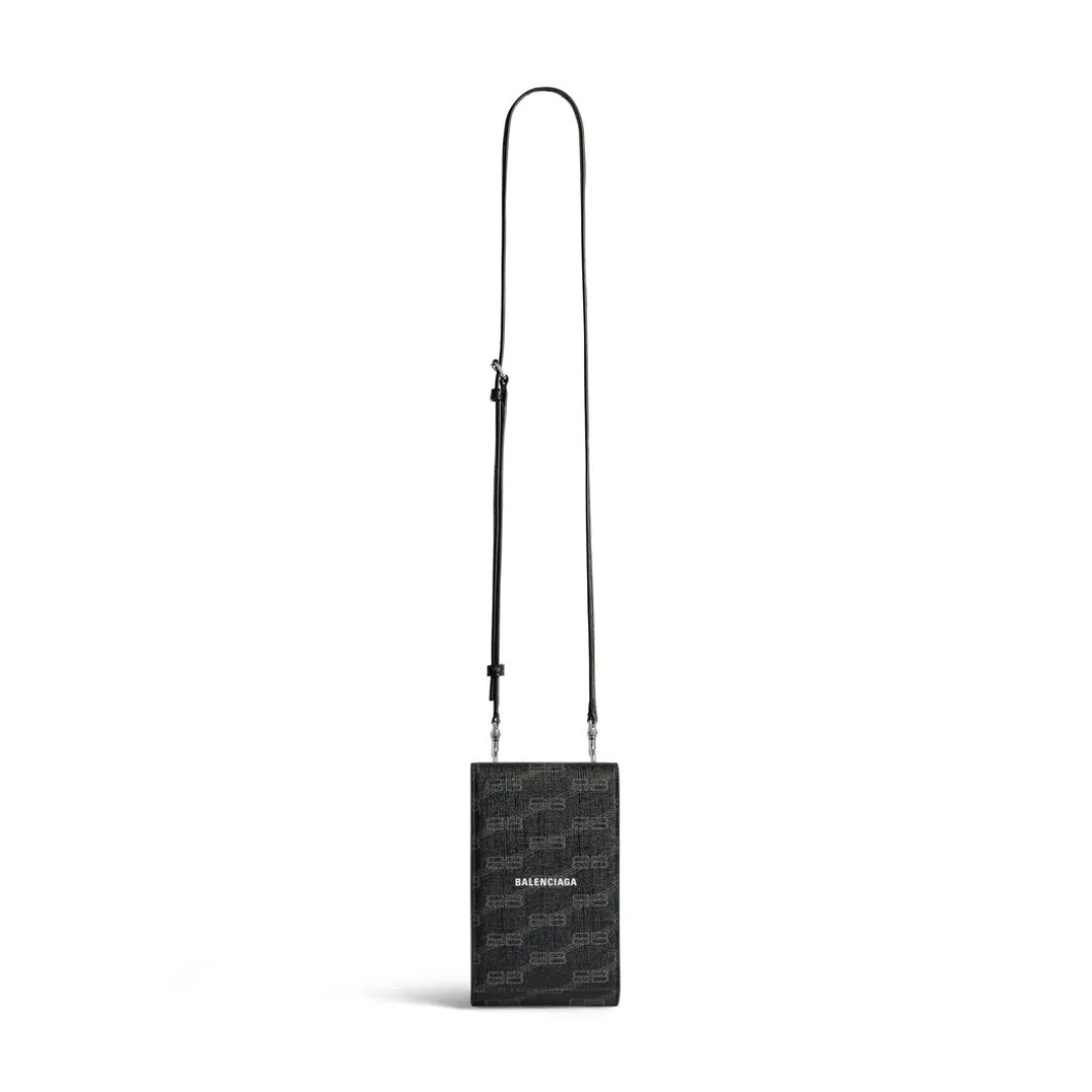 Men's Signature Phone Holder With Strap Bb Monogram Coated Canvas in Black
