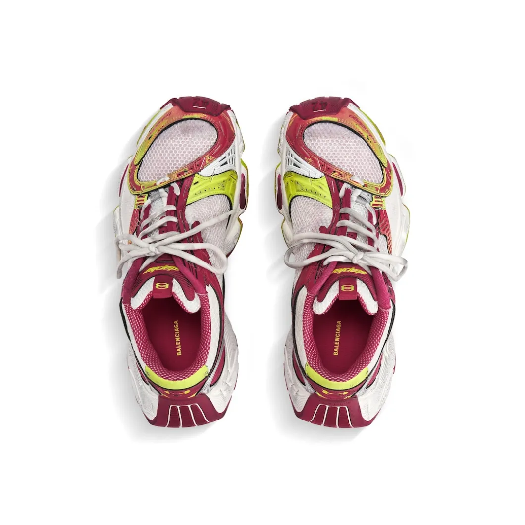 Men's Stapler Sneaker in White/pink/neon Yellow/silver