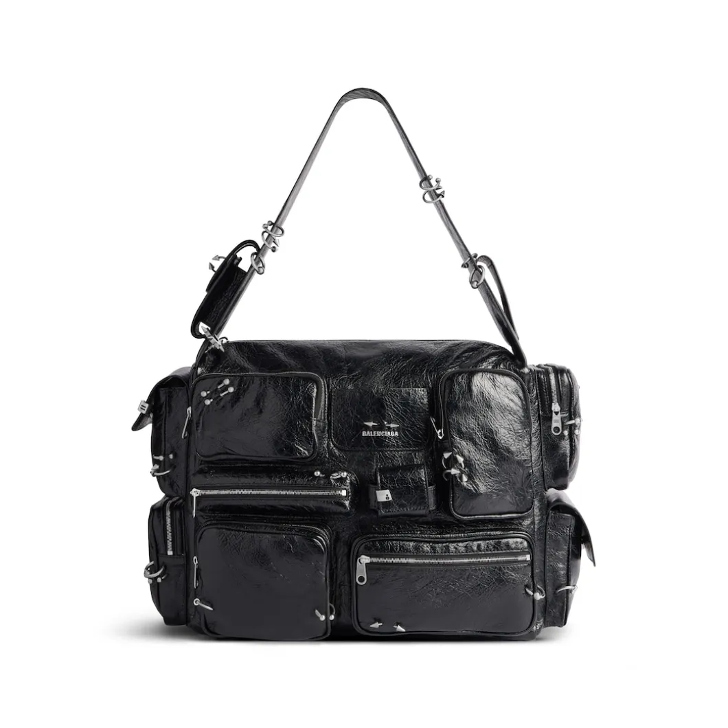 Men's Superbusy Large Sling Bag With Piercings in Black