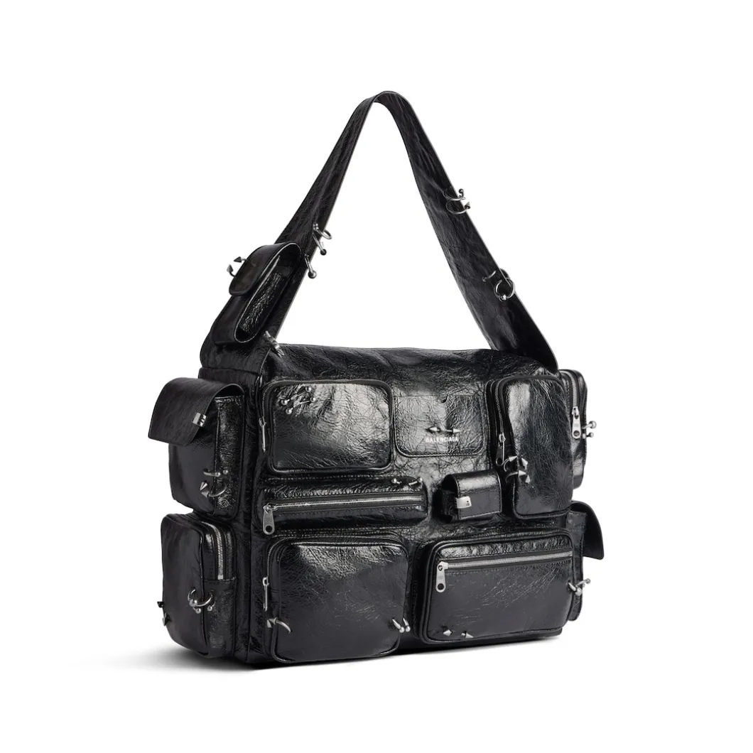 Men's Superbusy Large Sling Bag With Piercings in Black