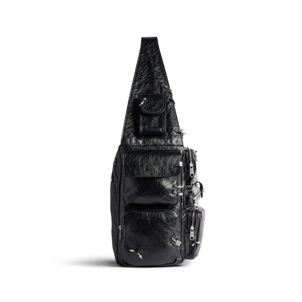 Men's Superbusy Large Sling Bag With Piercings in Black