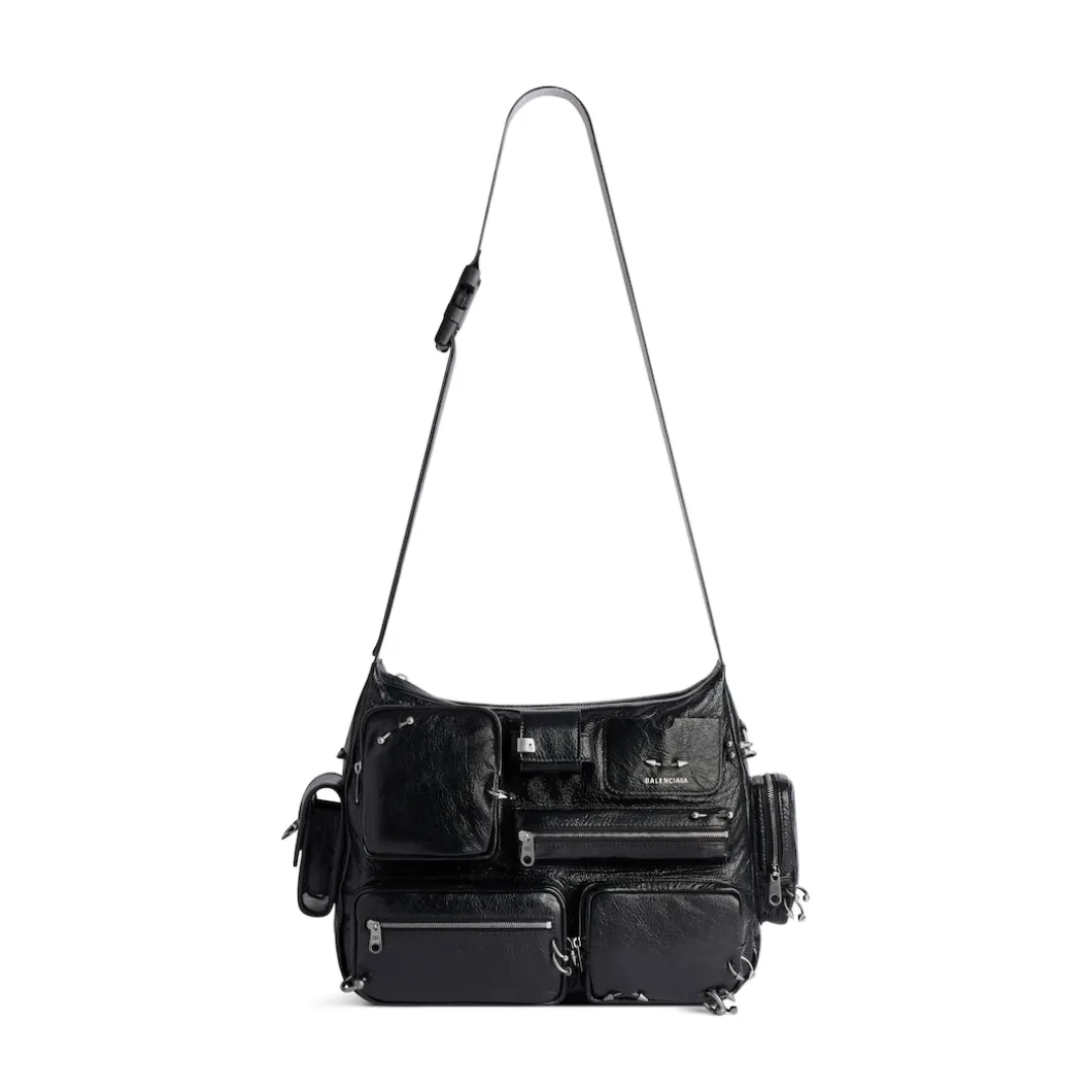 Men's Superbusy Messenger Bag With Piercings in Black