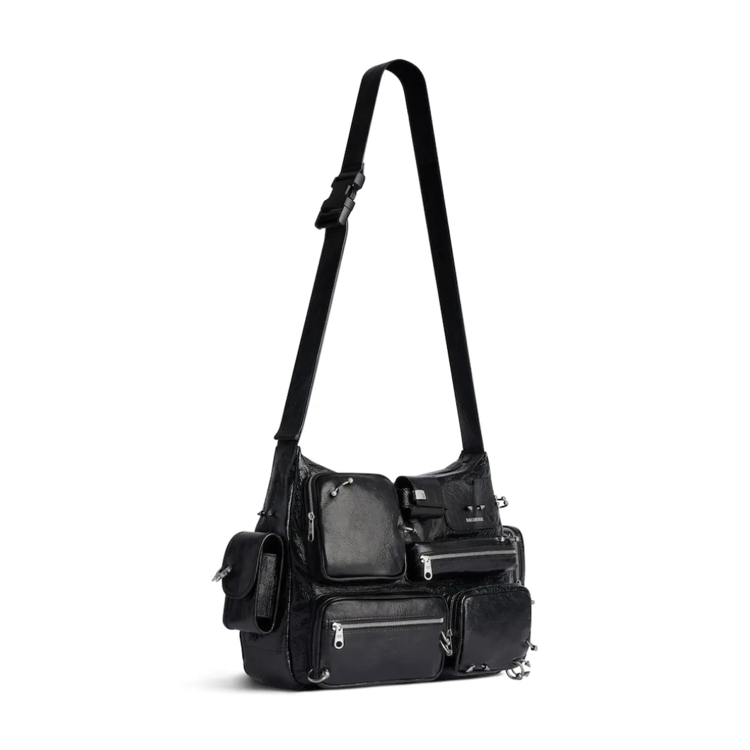 Men's Superbusy Messenger Bag With Piercings in Black