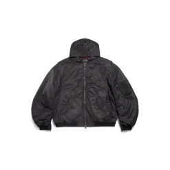 Men's Tape Type Light Hooded Bomber in Black